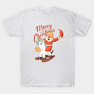 Cute Cartoon Santa Riding Unicorn T-Shirt